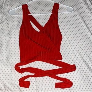 SHEIN Red Twist Tie Crop Top